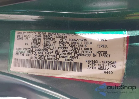 2001 Toyota Tacoma z USA, uszkodzony, nr VIN 5TENL42N51Z833243